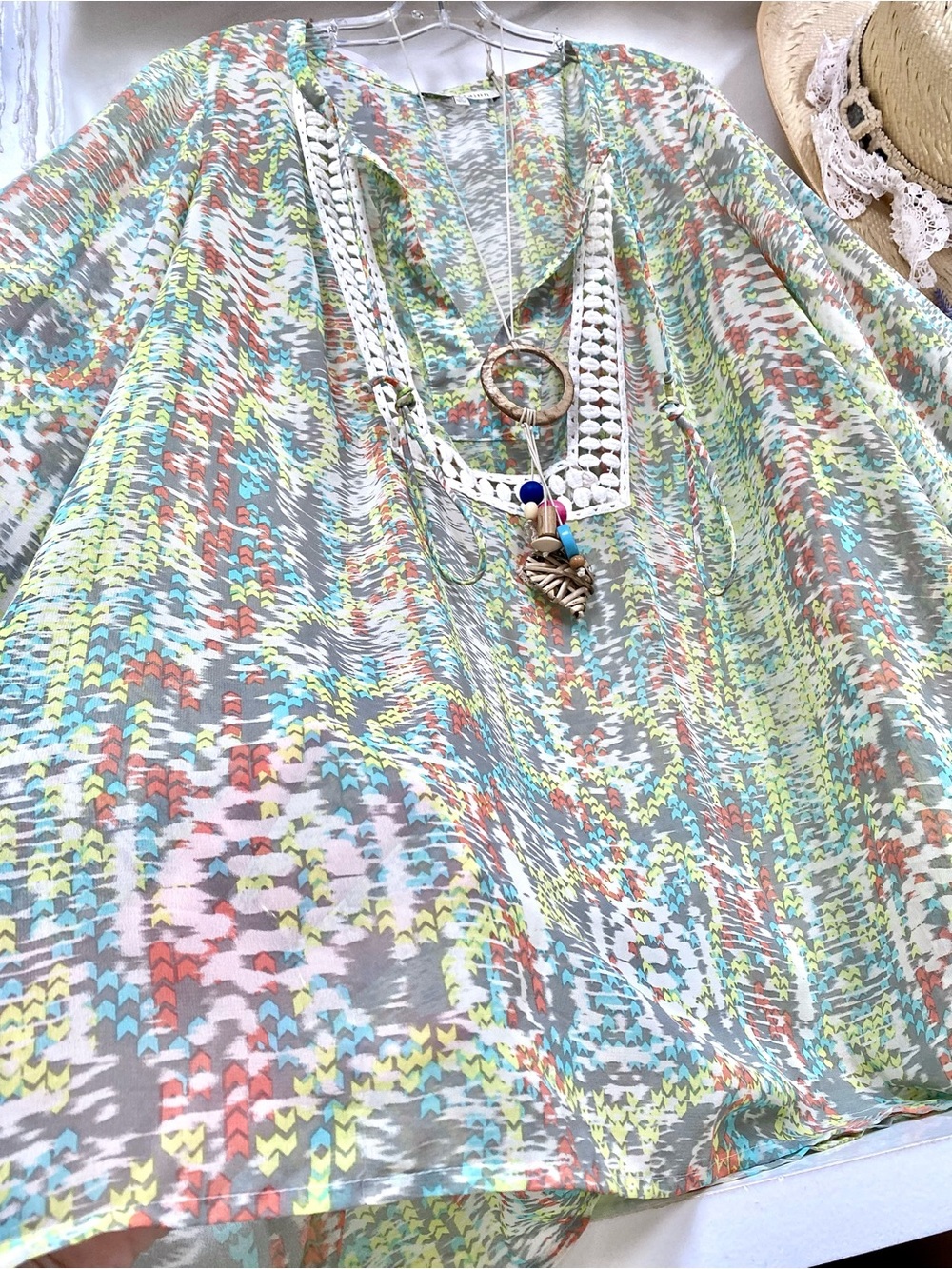 Anthropologie DANIEL Rainn boho semi sheer tunic/cover up vacay beach vibe
